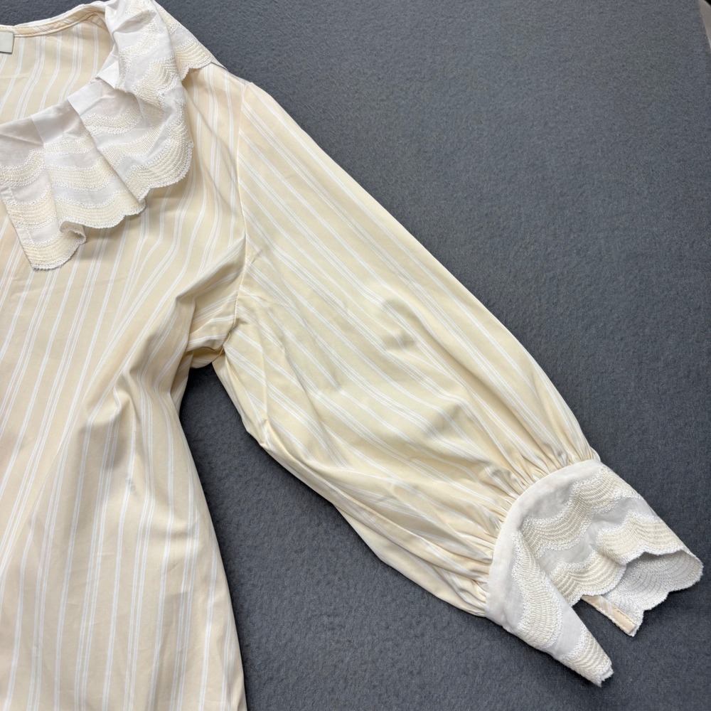 Sandro Cintia Gathered Striped Cotton Mini Shirt Dress Ruffle Collar‎ Size 40 - Picture 5 of 14